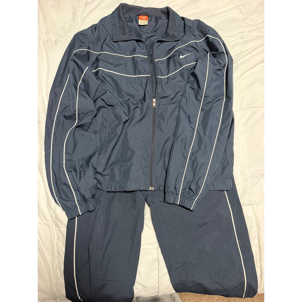 VTG Nike The Athletic Dept Mens Navy Blue Tracksuit Windbreaker Set Large Piping